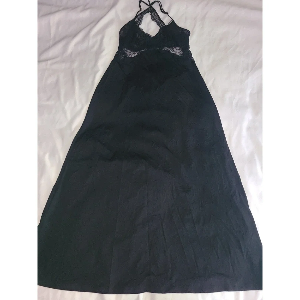 INC International Concepts Intimates Black Lace Trim Long Nightgown Small